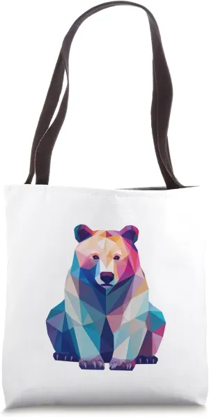 Bear sitting low polygon pastel colors low poly design Tote Bag