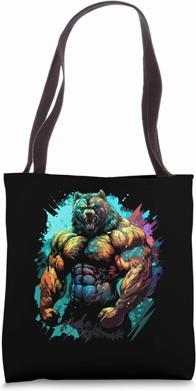 Bear Muscles Gym Workout Beast Fitness Motivation Tote Bag
