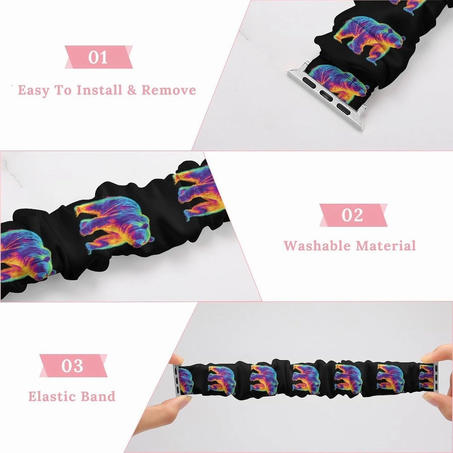 Bear Thermal Imaging Fashion Watch Strap Scrunchies Wristbands Compatible With IWatch Series