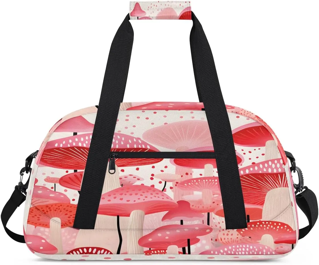 Beautiful Mushroom Kids Overnighter Duffel Bags for Boys, Carry-On Size Sports Gym Bag with Front Zipper Pocket for School Practice or Overnight Travel Weekender Sleepover Tote Bag
