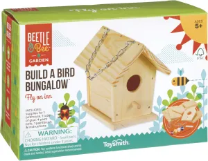 Beetle & Bee Build A Bird Bungalow - DIY Kid Art Craft Outdoor Birdhouse Kit, House Painting Kit for Kids, Hardware Glue Included- 4 Paints, 1 Brush, 7 Wooden Pcs, Chain For Tree Hanging Age 5 