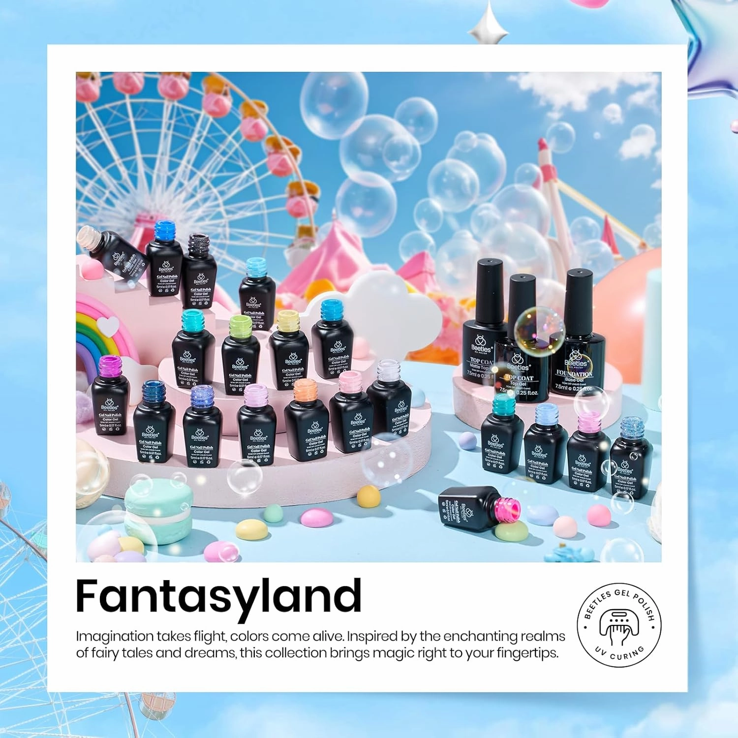 Beetles Gel Nail Polish Set- 23Pcs Summer Color Gel Polish with Base Gel Top Coat Bright Colors, Gel Polish Kit Blue Pink Purple Orange Green Glitter Soak Off Uv Led Trendy Rainbow Nail Art