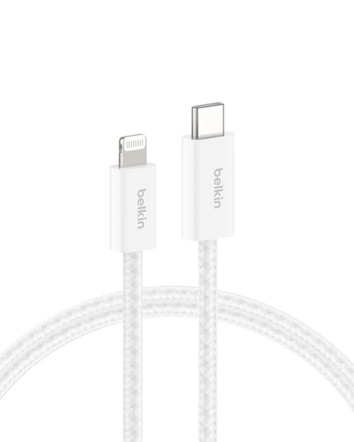 Belkin Braided USB-C Cable w/Lightning Connector (6.6ft) - Soft, Flexible Fast-Charging Cable, Lightning Charger Cord for iPhone 14 & Earlier Series, iPad 9th Gen, & AirPods - White (USB 2.0)