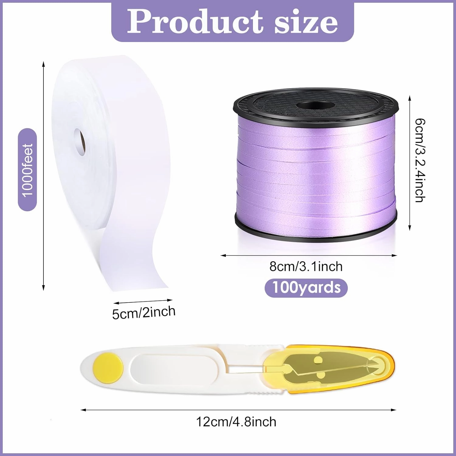 Berlune Candy Lei Making Kit for Graduation Party Favor Include 2 in x 1000 ft Poly Tubing 3 Rolls Curling Gift Ribbon 300 Yd/ 900 ft and Scissor for Hawaii Tropical Wedding DIY(Purple, Blue, Yellow)