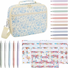 Bible Cover Case for Women,Large Quilted Bible Bag with Bible Study Supplies,Stylish Church Bag Bible Journaling Kit,Mothers Day Christian Gifts for Women (blue small floral, M)