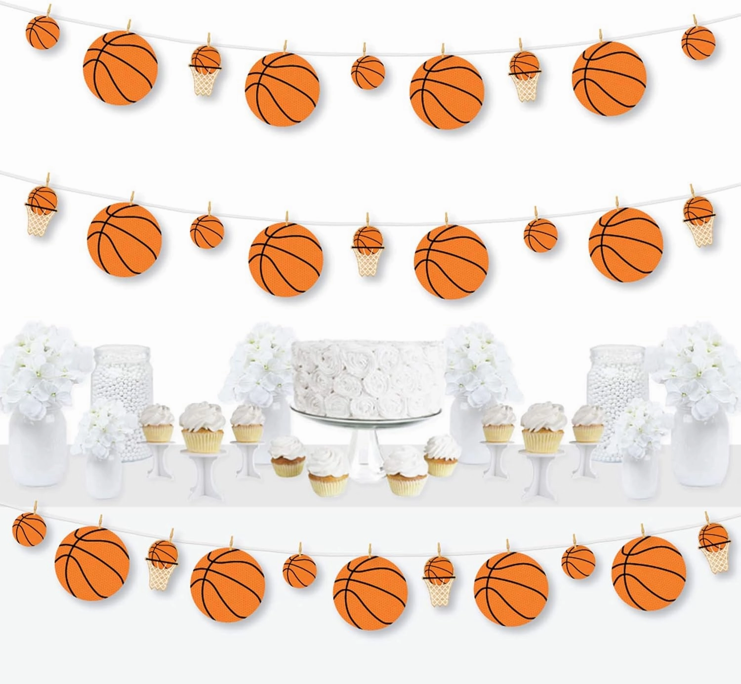 Big Dot of Happiness Nothin’ but Net - Basketball - Baby Shower or Birthday Party DIY Decorations - Clothespin Garland Banner - 44 Pieces