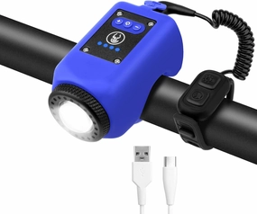 Bike Horn with Light, 110 dB Bicycle Electric Horn Front Headlight, 6 Sounds and 4 Light Modes, Adjustable Brightness Volume, USB Rechargeable, Battery Powered