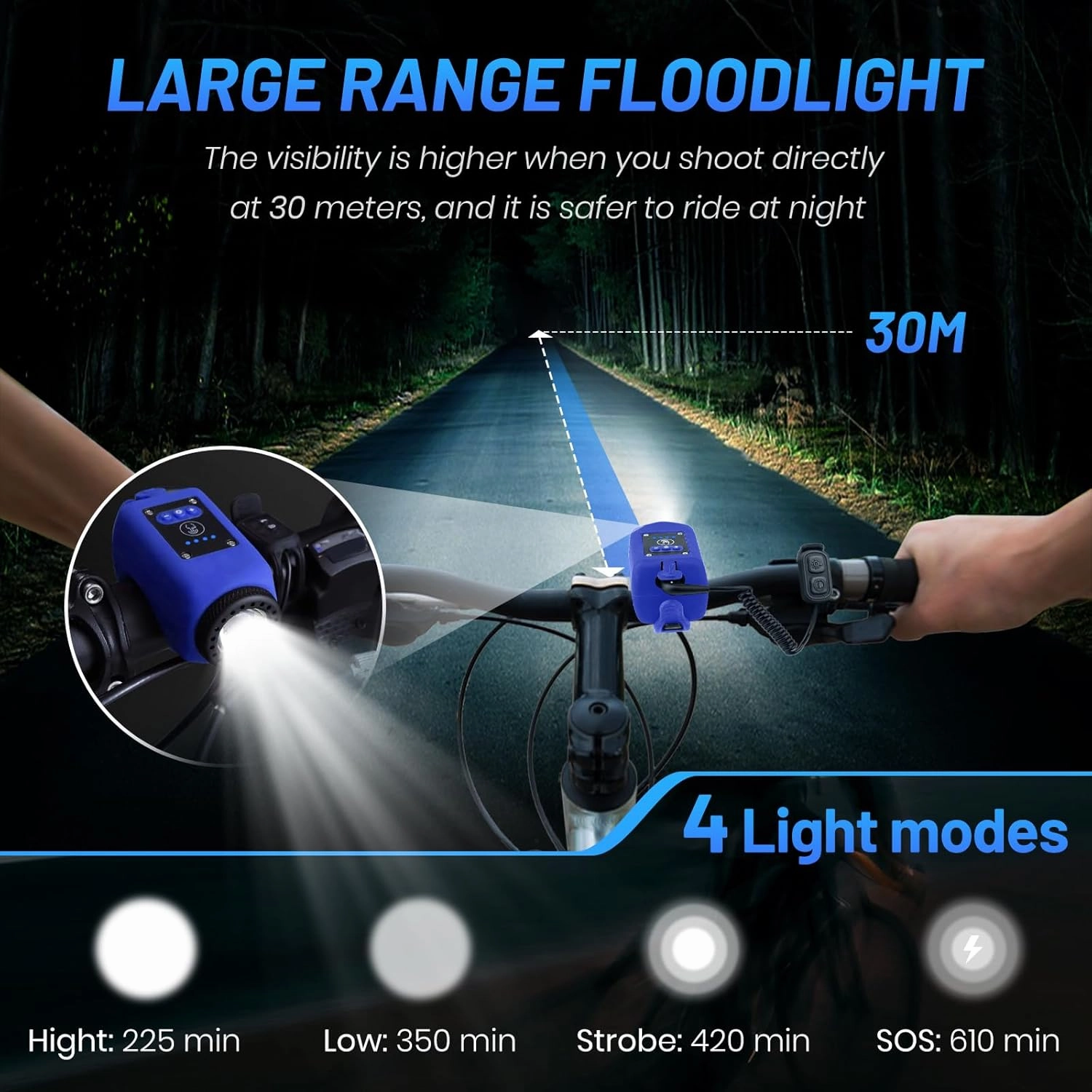 Bike Horn with Light, 110 dB Bicycle Electric Horn Front Headlight, 6 Sounds and 4 Light Modes, Adjustable Brightness Volume, USB Rechargeable, Battery Powered