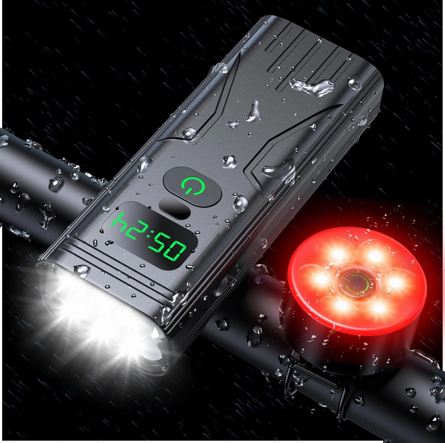 Bike Lights Set, Ultra-Long Battery Life 9000 Lumen Bike Light for Night Riding, Bike Headlight and Rear, IPX6 Waterproof, All-Aluminum Construction – Ideal for Mountain, Road, and City Cycling
