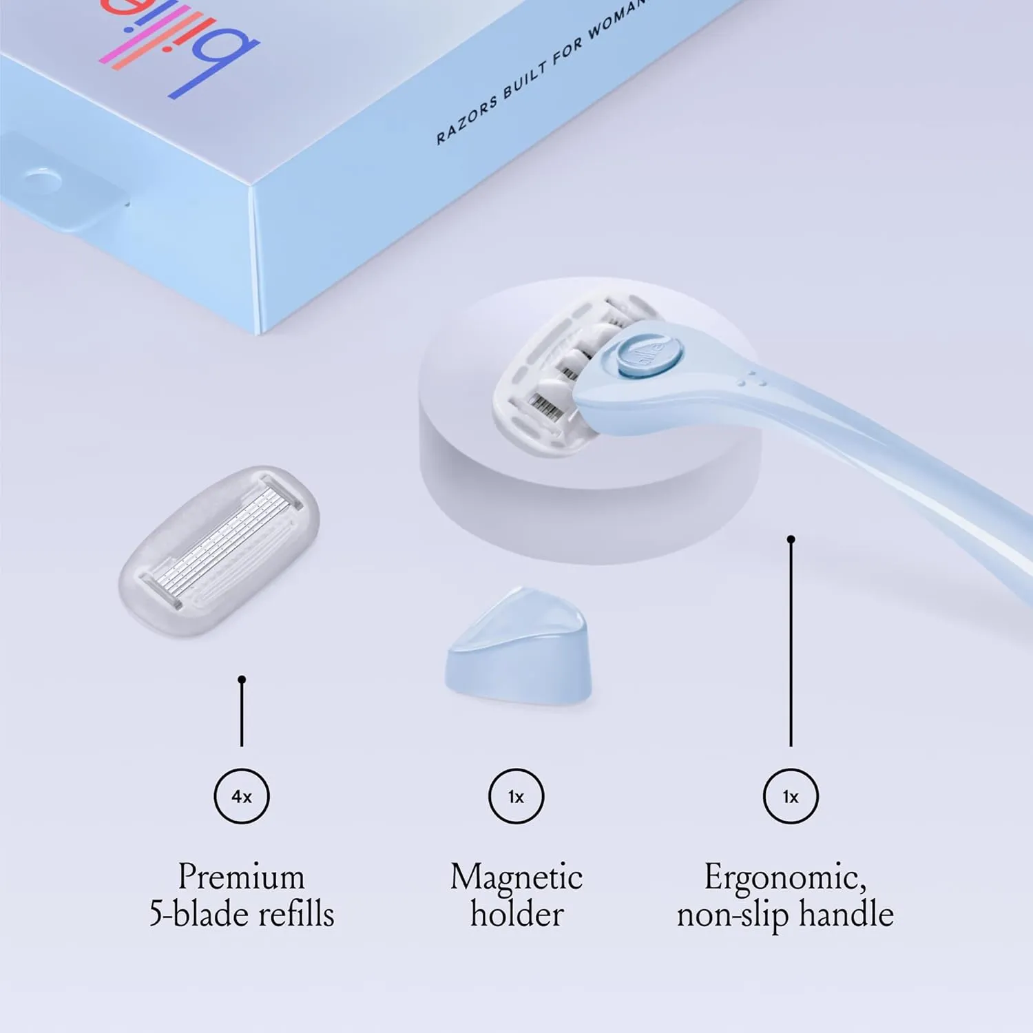 Billie Women's Razor Kit with 5 Blades   Dermaplane Starter Kit with 3 Refill Blades for Facial Hair Removal