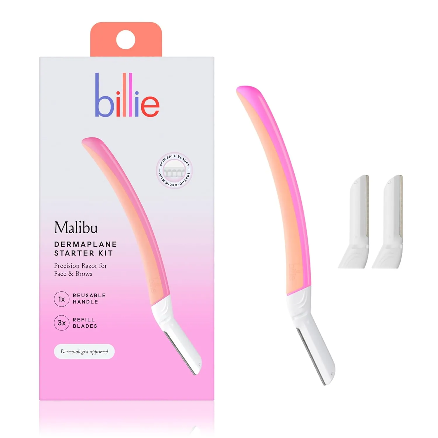 Billie Women's Razor Kit with 5 Blades   Dermaplane Starter Kit with 3 Refill Blades for Facial Hair Removal