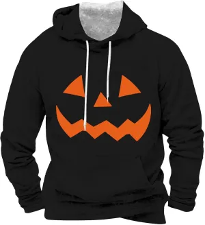 Black Hoodie Pumpkin Print Hooded Sweatshirt Pullover Hoodie Men Men Hoodie Lightweight Men Hoodie Lightweight