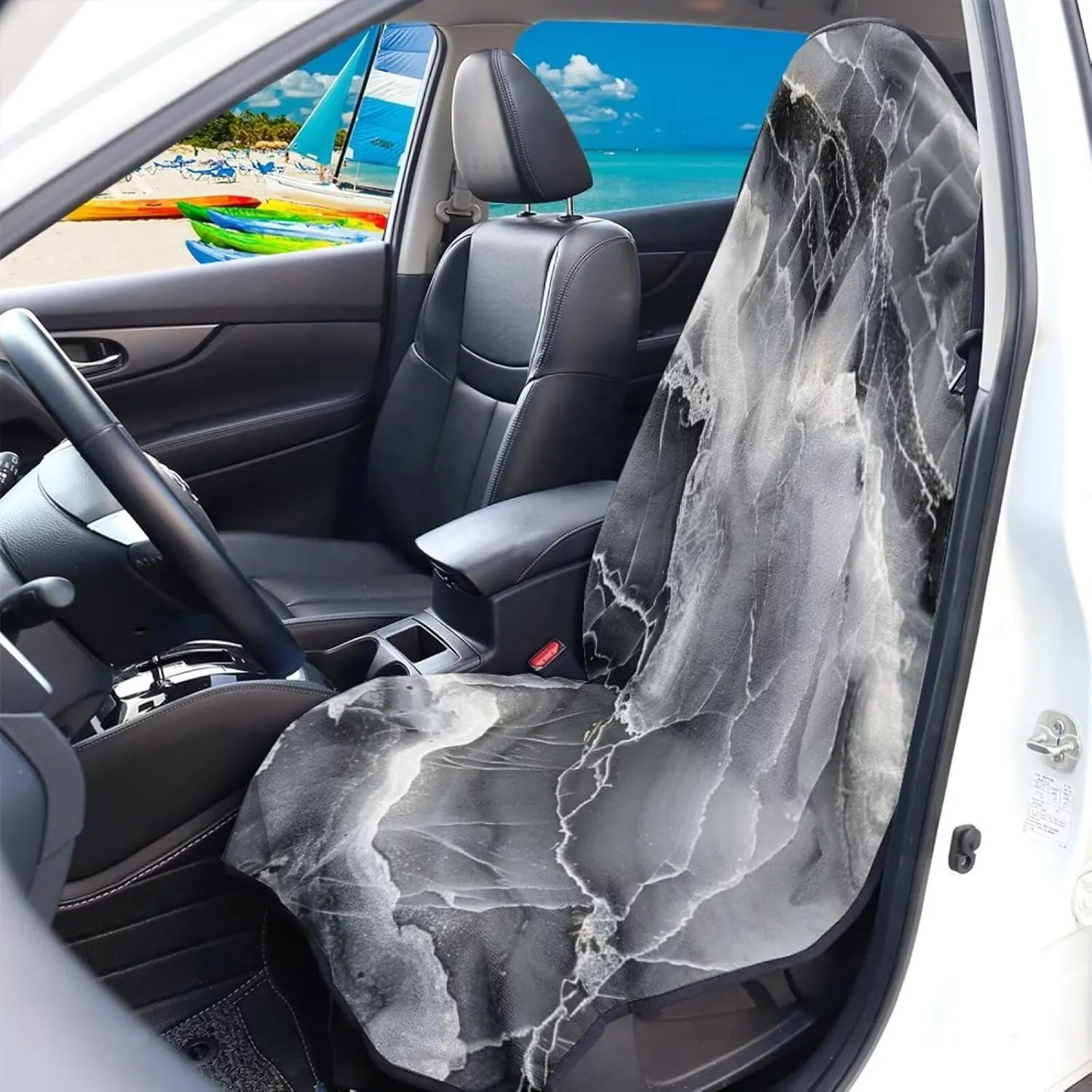 Black Marble Sweat Towel Car Seat Cover for Gym Running Athletes Waterproof Car Seat Cover Protector Front Seats Only Stain Resistant Bench Seat Covers Universal Fit Most Vehicles