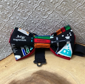 Black chemistry themed cotton bow tie- pre-tied with adjustable neck strap
