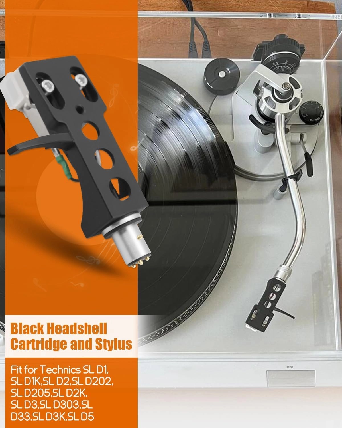 Black Headshell, AT-3600L Magnetic Cartridge Stylus Fit for Technics SL D1, SL D1K, SL D2, SL D202, SL D205, SL D2K, SL D3, SL D303, SL D33, SL D3K, SL D5