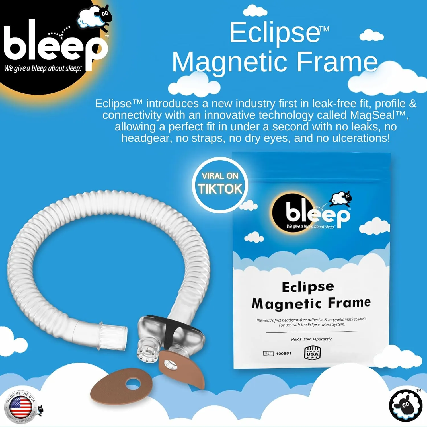 Bleep | Eclipse Magnetic Frame & 96 Halos - MagSeal Ports for Eclipse Frame | One-Size-Fits-All | Surgical Grade Adhesive - BPA, Corn, & Latex-Free | Product of USA