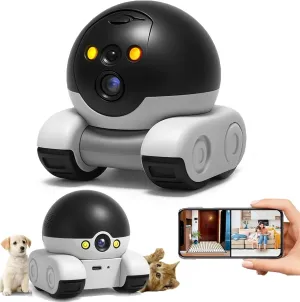 Blinky Bot Camera -360° View Blinkybot Robot, Robot Camera on Wheels, 1080p HD Wi-Fi MobilePet Cameras with App Control, 2 Way Audio, Night Vision,for Cats/Dogs/Baby/Elderly (WiFi)