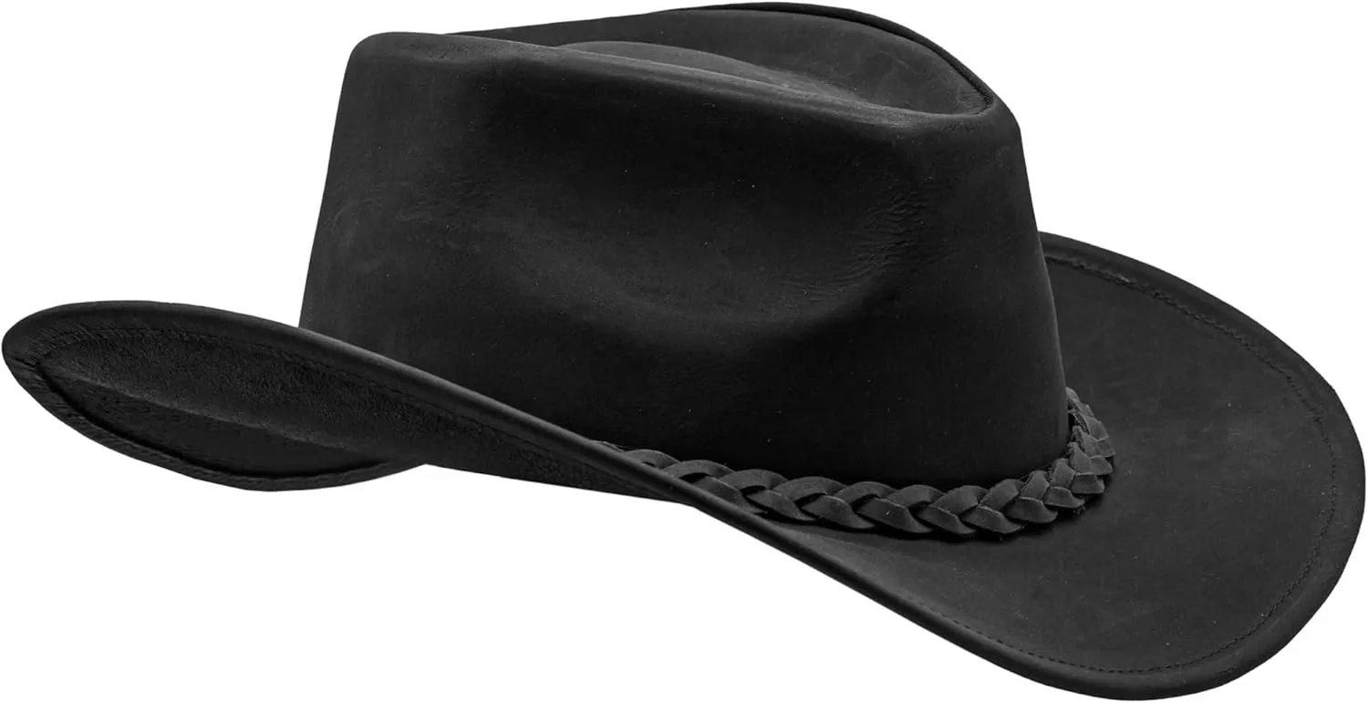 Block Grain Leather Cowboy Hat for Men Women Shape able into Out Back hat Durable Leather Hats for Men | Western hat