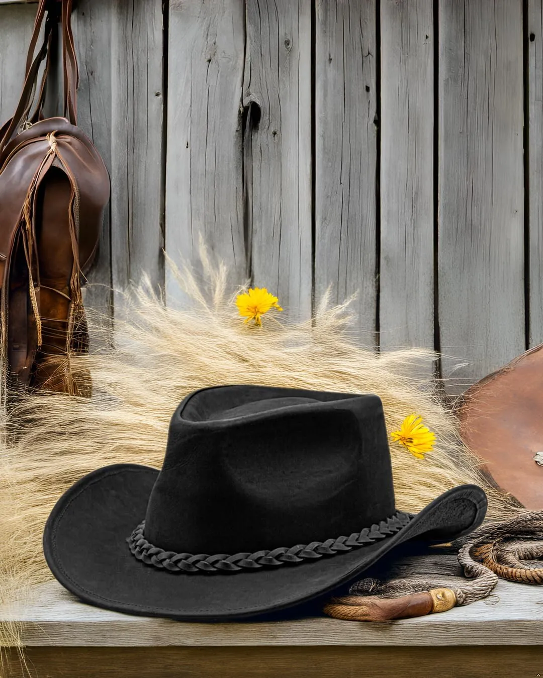 Block Grain Leather Cowboy Hat for Men Women Shape able into Out Back hat Durable Leather Hats for Men | Western hat