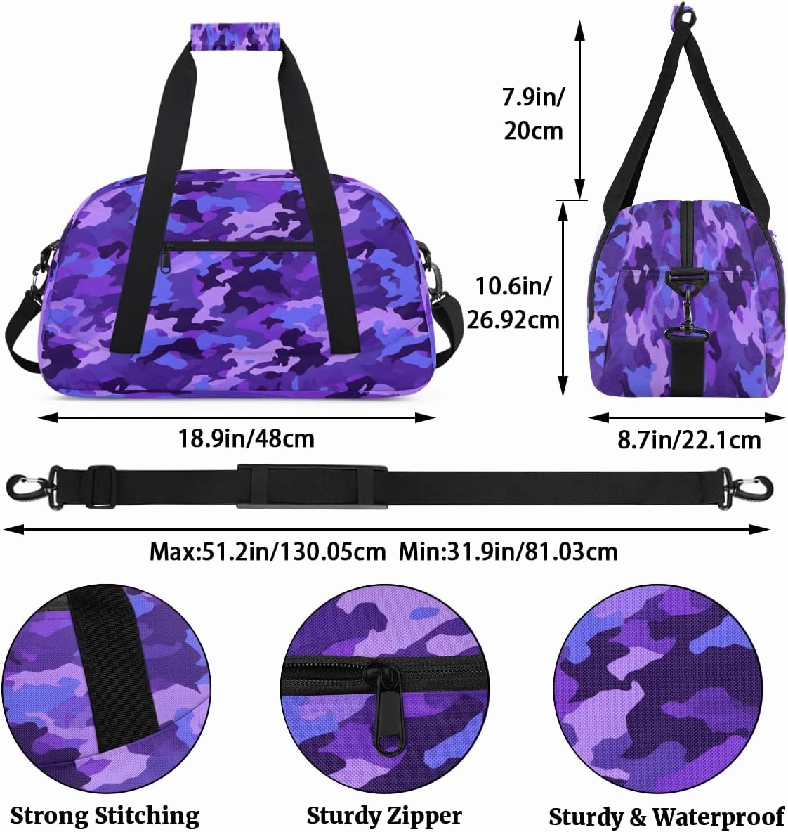 Blue Camo Kids Overnighter Duffel Bags for Boys, Carry-On Size Sports Gym Bag with Front Zipper Pocket for School Practice or Overnight Travel Weekender Sleepover Tote Bag