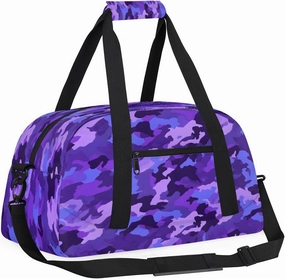 Blue Camo Kids Overnighter Duffel Bags for Boys, Carry-On Size Sports Gym Bag with Front Zipper Pocket for School Practice or Overnight Travel Weekender Sleepover Tote Bag
