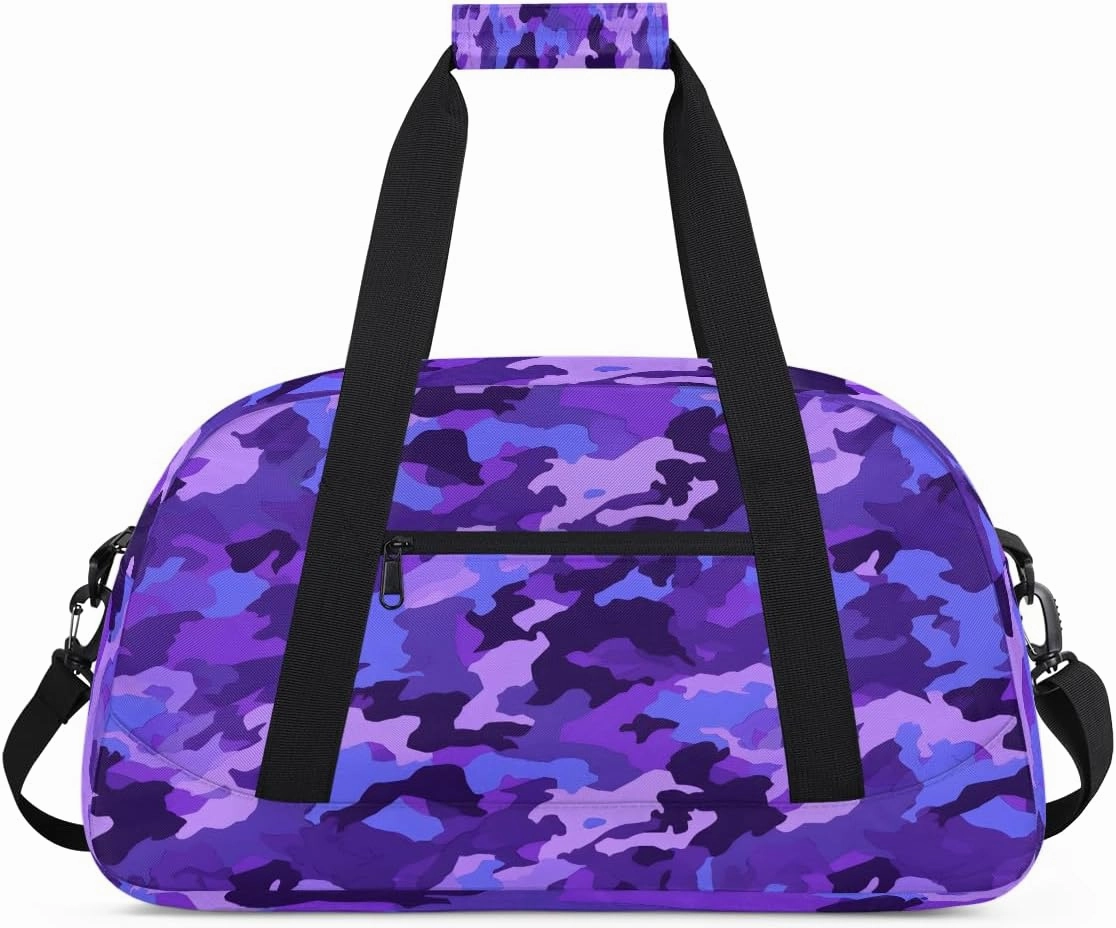 Blue Camo Kids Overnighter Duffel Bags for Boys, Carry-On Size Sports Gym Bag with Front Zipper Pocket for School Practice or Overnight Travel Weekender Sleepover Tote Bag