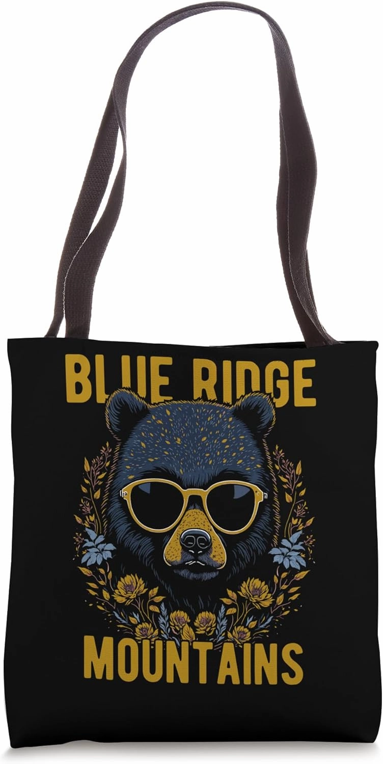 Blue Ridge Mountains USA Bear Wearing Glasses Design Tote Bag