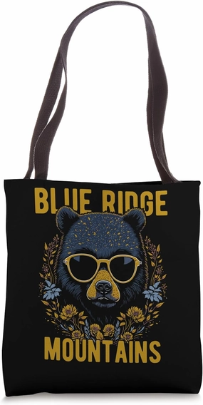 Blue Ridge Mountains USA Bear Wearing Glasses Design Tote Bag