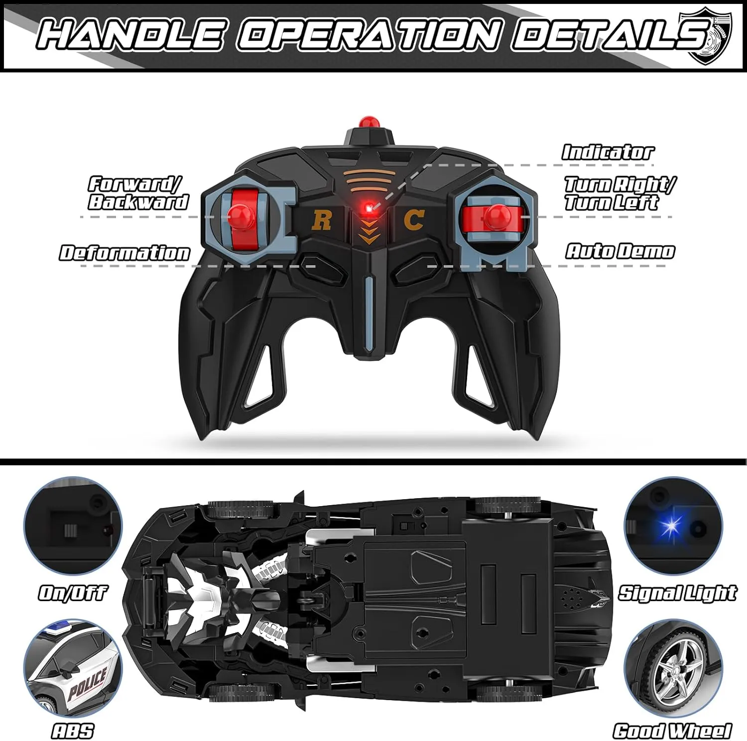 BLUEJAY Transform Rc Cars for Boys 4-7 8-12, 2.4Ghz Remote Control Car 1:18 Scale Transforming Robot, One-Button Deformation 360° Rotation Car Toy Gifts for Boys 3-5 (Police)