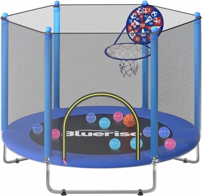 BLUERISE 60" Trampoline for Kids, 5 FT Small Toddler Indoor & Outdoor Trampoline, Basketball Hoop & Dart Board, Baby Trampoline Toys, Gifts for Boy and Girl, Baby Toddler Christmas Toys