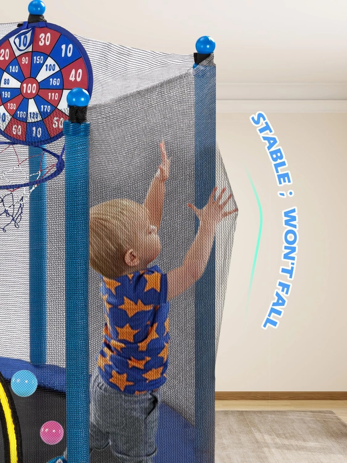 BLUERISE Trampoline 55IN 6FT Toddler Trampoline for Kids Indoor Outdoor Play for Kids Trampoline Basketball Hoop Attachment with Enclosure Net Easy to Assemble Outdoor Indoor Trampoline