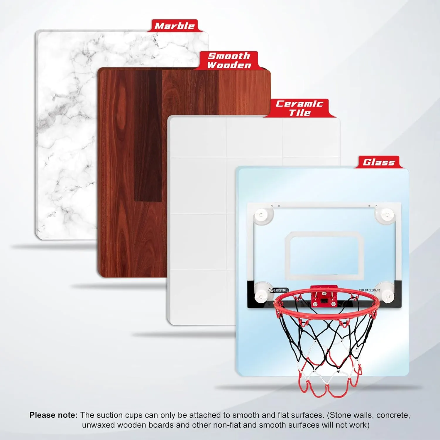 BOHEN Indoor Mini Basketball Hoops with Powerful Suction Cup, Stick to Windows, Wooden Doors, Smooth Walls - Basketball Backboard Toy Indoor Bedroom Office for Kids Teens Adults