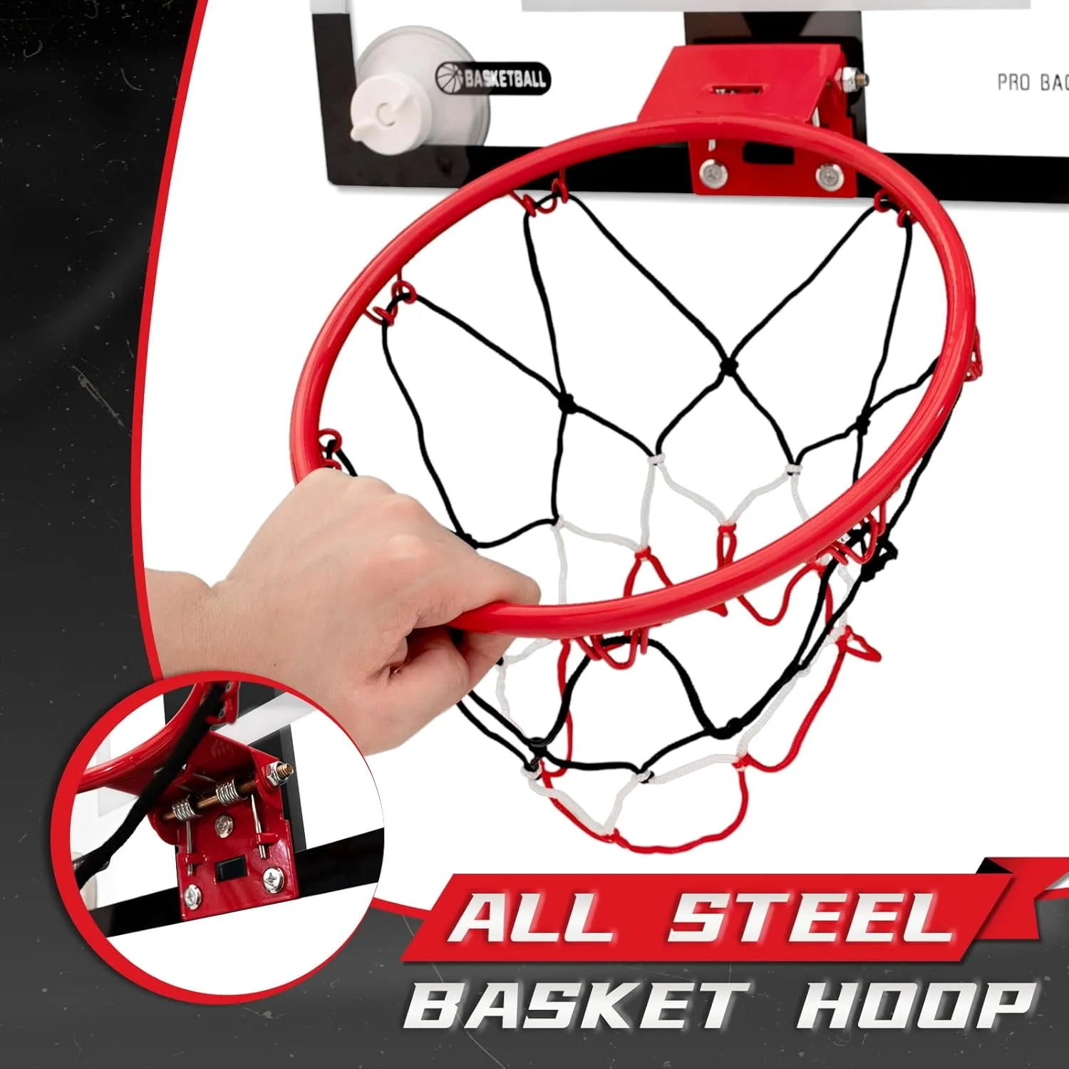 BOHEN Indoor Mini Basketball Hoops with Powerful Suction Cup, Stick to Windows, Wooden Doors, Smooth Walls - Basketball Backboard Toy Indoor Bedroom Office for Kids Teens Adults