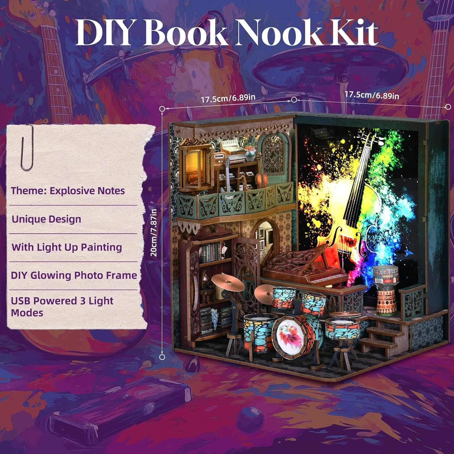 Book Nook Kit, Booknook Kits for Adults and Teens, DIY 3D Wooden Puzzle Bookend Miniature Dollhouse Kit Bookshelf Decor Alley Build Model with LED Light