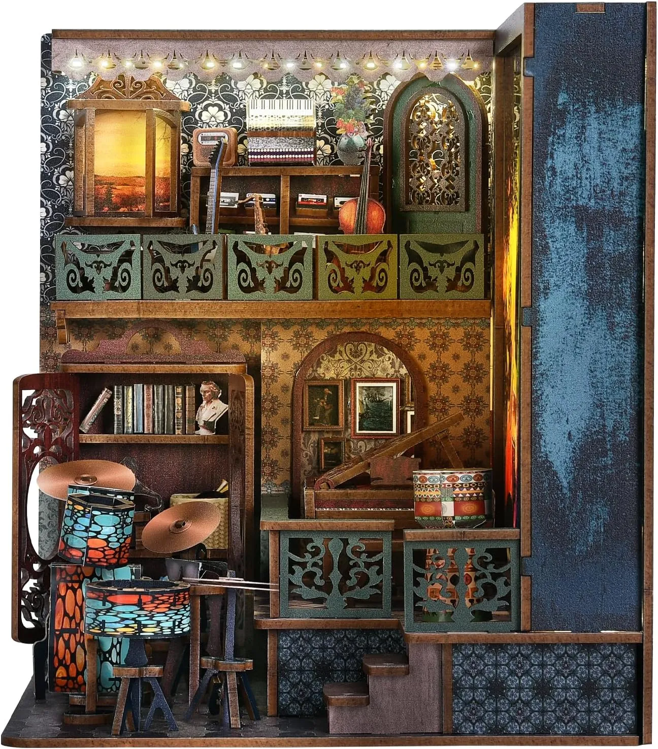 Book Nook Kit, Booknook Kits for Adults and Teens, DIY 3D Wooden Puzzle Bookend Miniature Dollhouse Kit Bookshelf Decor Alley Build Model with LED Light