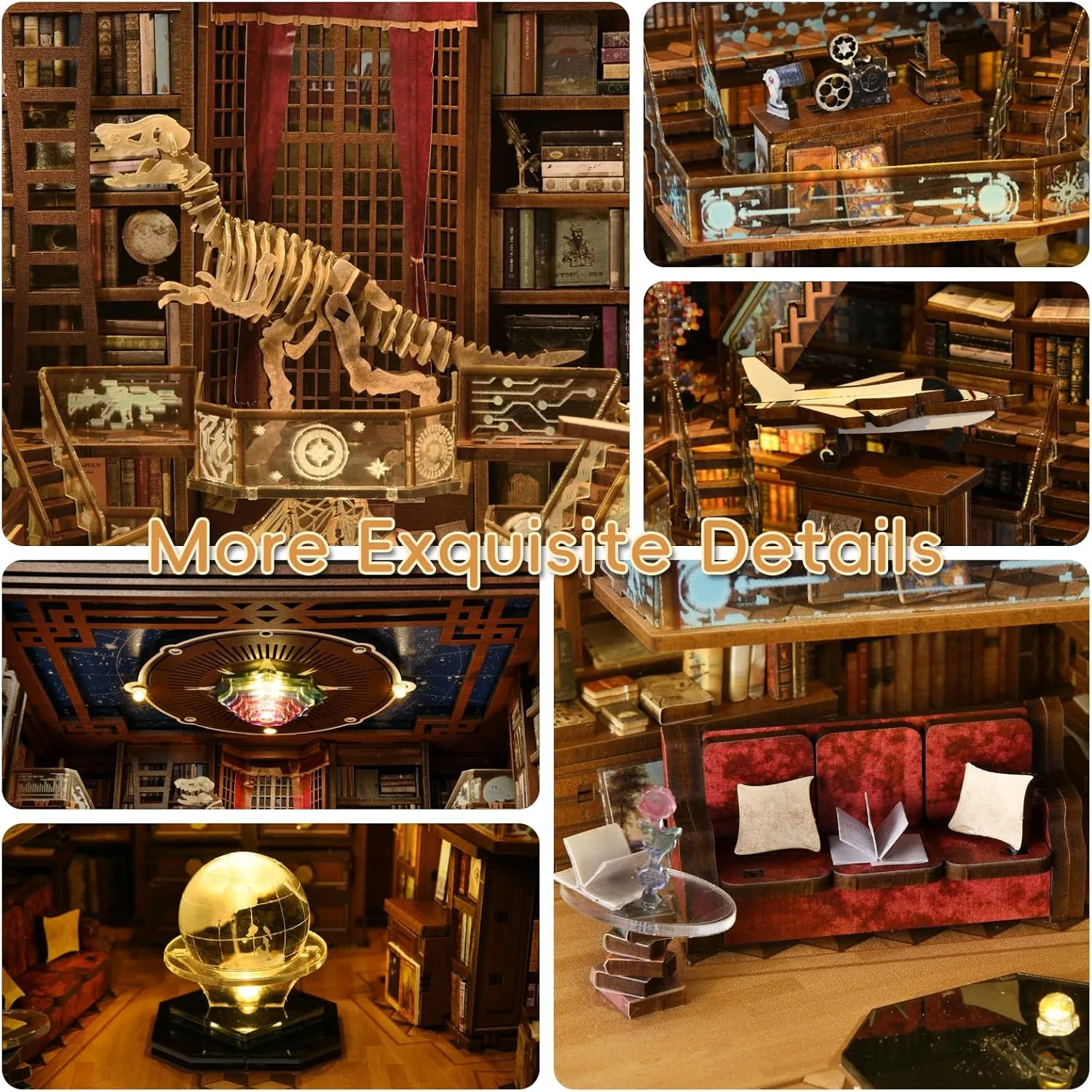 Book Nook Kits for Adults, DIY Miniature House Kit, 3D Wooden Puzzle Booknook Bookshelf Insert Decor with LED Light (Beyond Library Max)