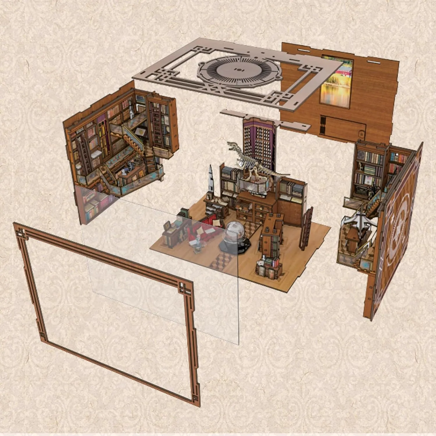 Book Nook Kits for Adults, DIY Miniature House Kit, 3D Wooden Puzzle Booknook Bookshelf Insert Decor with LED Light (Beyond Library Max)