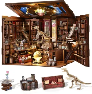 Book Nook Kits for Adults, DIY Miniature House Kit, 3D Wooden Puzzle Booknook Bookshelf Insert Decor with LED Light (Beyond Library Max)