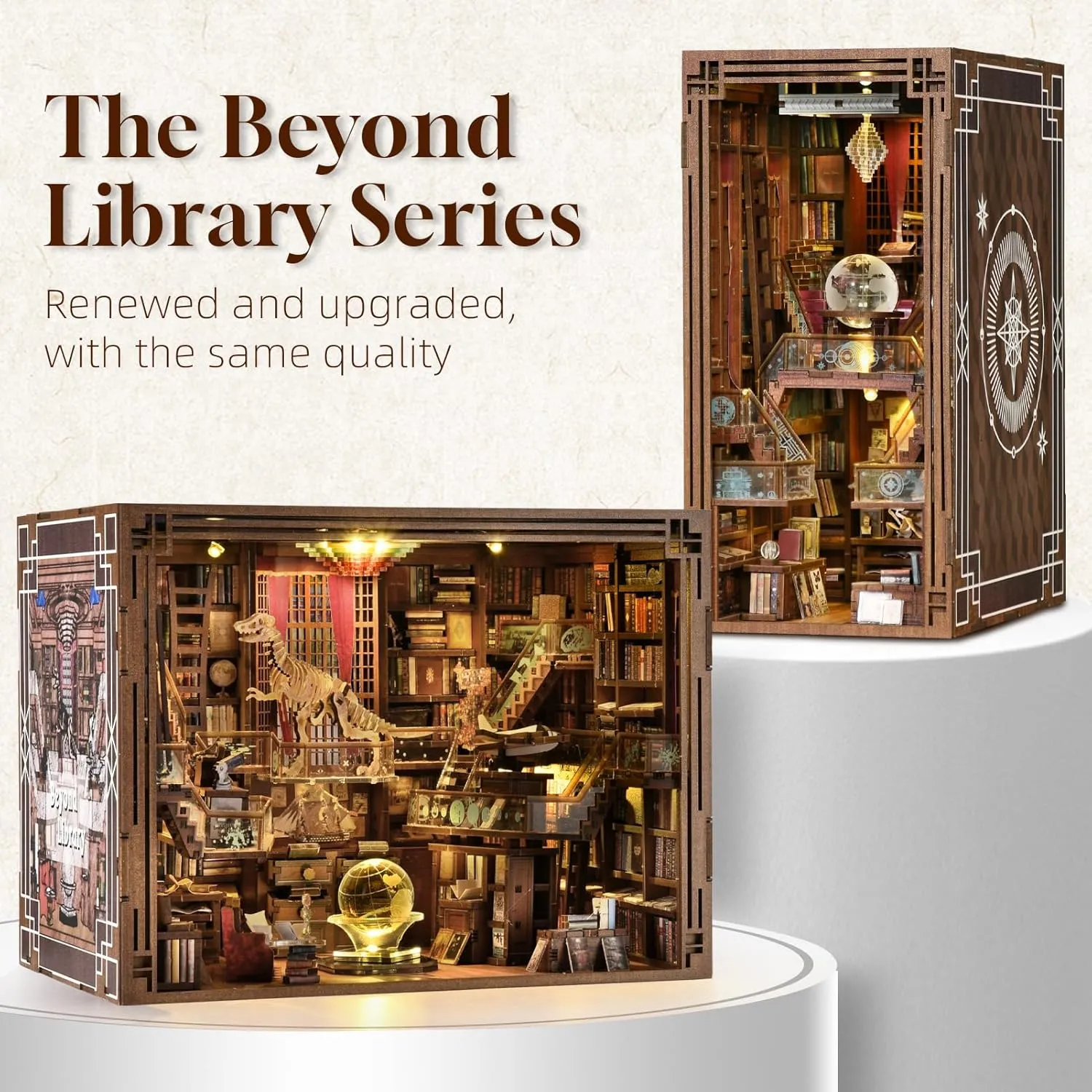 Book Nook Kits for Adults, DIY Miniature House Kit, 3D Wooden Puzzle Booknook Bookshelf Insert Decor with LED Light (Beyond Library Max)