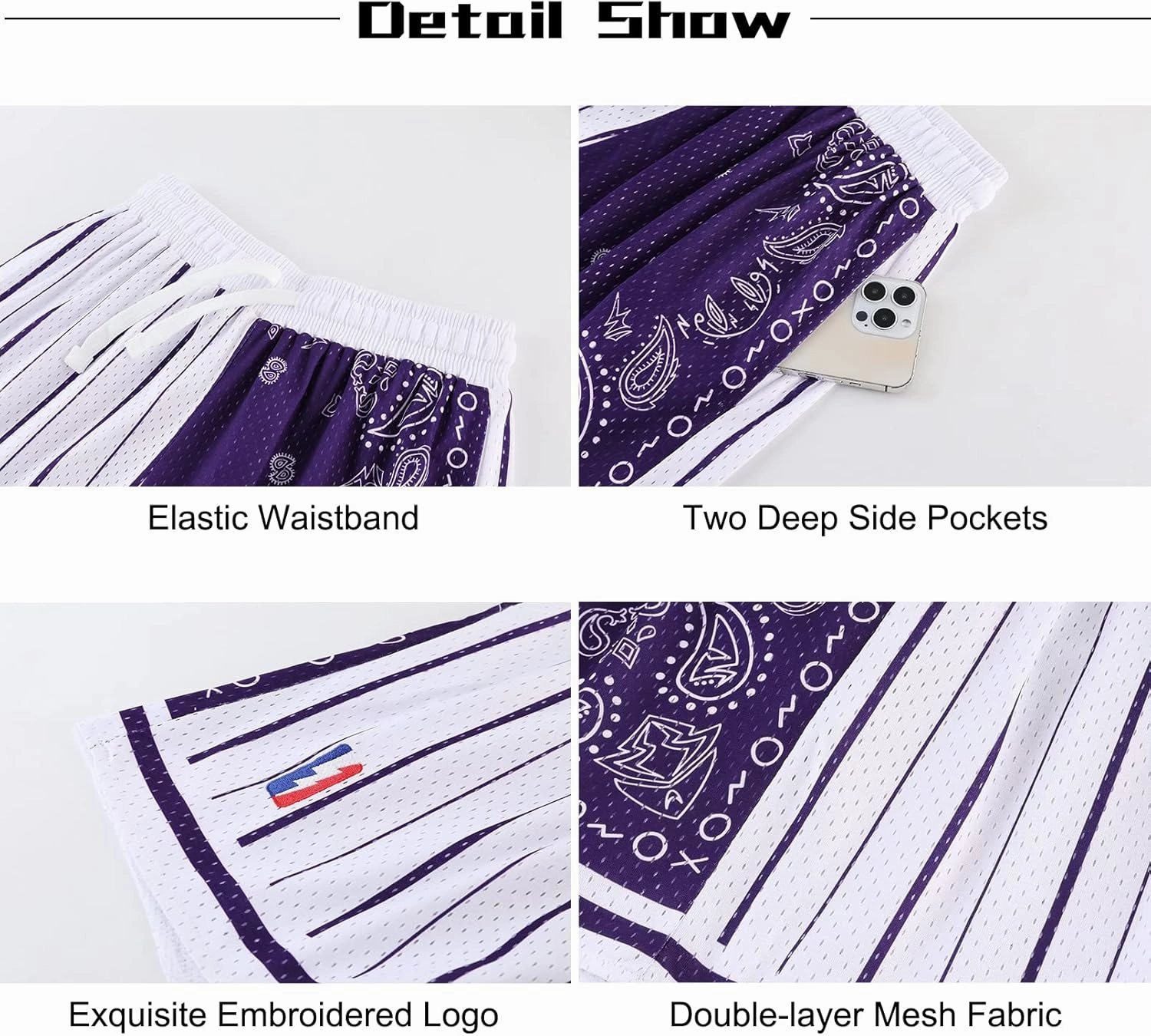 BOOMLEMON Men's Basketball Shorts Workout Athletic Paisley Shorts Mesh Print Running Short Pants