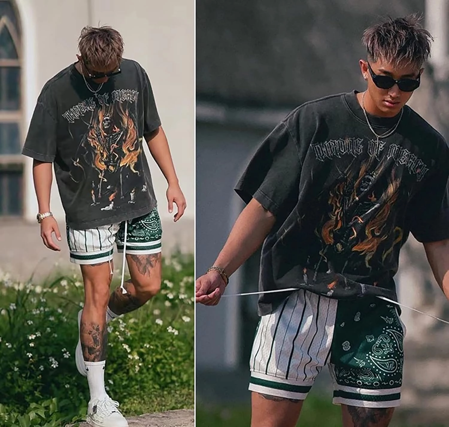 BOOMLEMON Men's Basketball Shorts Workout Athletic Paisley Shorts Mesh Print Running Short Pants