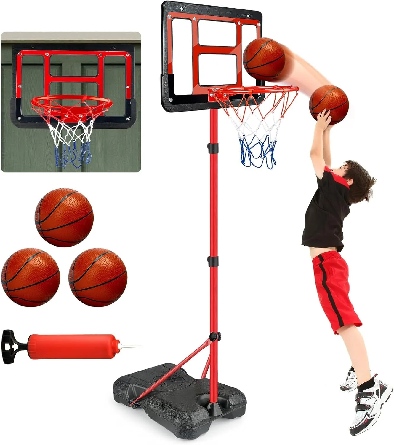 Boys Toy Gifts for 3 4 5 6 7 8 Years Old, Kids Basketball Hoop Adjustable Height 3.5FT-6.2FT, Mini Basketball Hoop for Kid Boys, Basketball Goal Toys Outdoor Indoor Game Gifts for Boys, Red