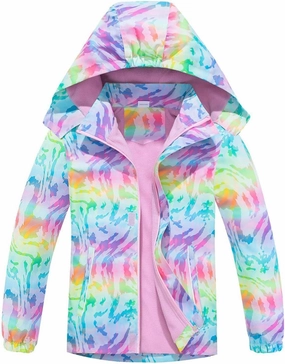 Boys Girls Fleece Lined Raincoat Lightweight Breathable Waterproof Hooded Rain Jacket Windbreaker Outwear 3-12 Years