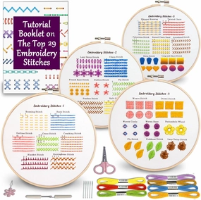Bradove Classic Embroidery Stitches Practice Kit, Embroidery Kit for Beginners with Stamped Embroidery Patterns, Beginner Embroidery Kit for Adults, Hand Embroidery Kit for Kids, Stitches Kit