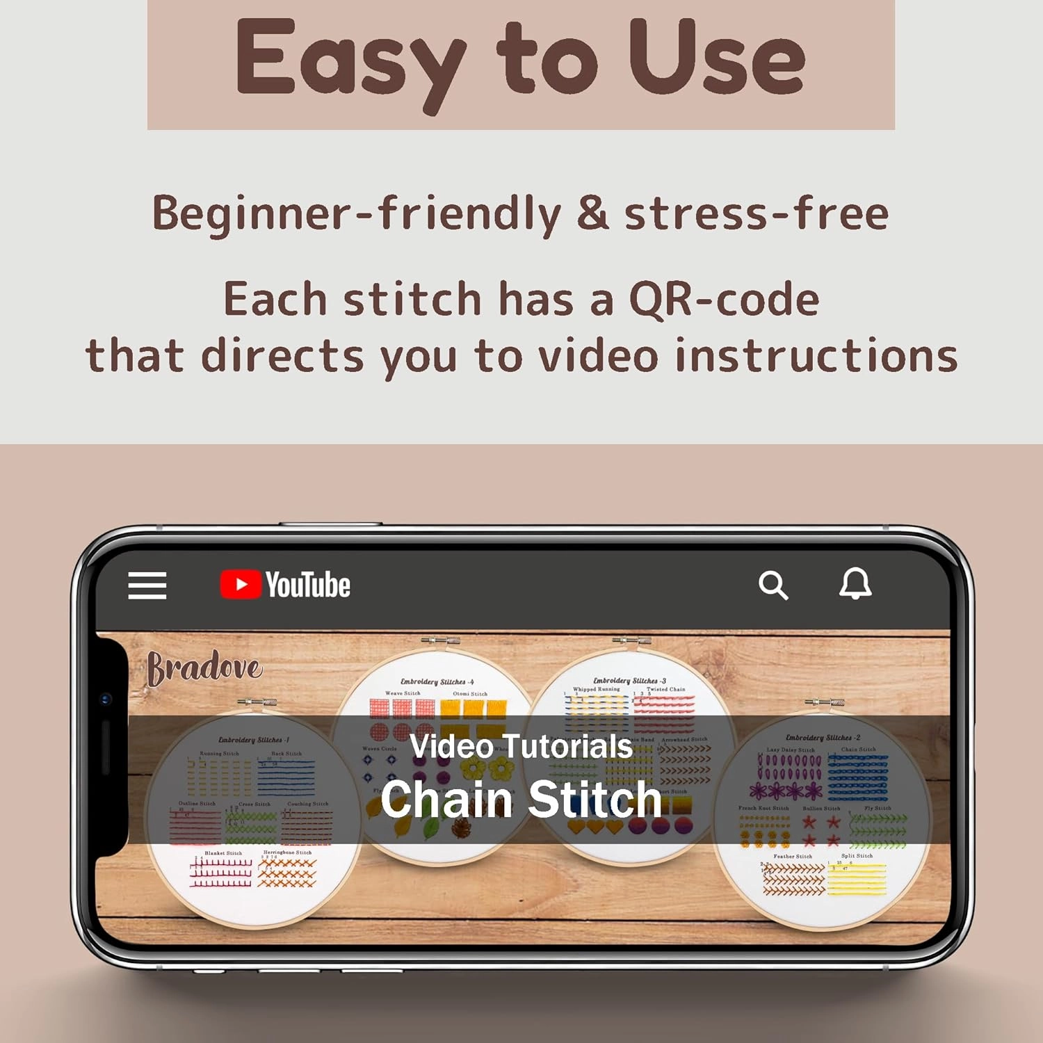 Bradove Classic Embroidery Stitches Practice Kit, Embroidery Kit for Beginners with Stamped Embroidery Patterns, Beginner Embroidery Kit for Adults, Hand Embroidery Kit for Kids, Stitches Kit