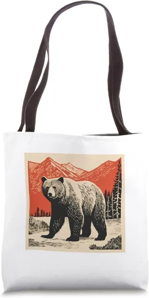 Brown Bear Wilderness Animal Vintage Retro Bear Tote Bag