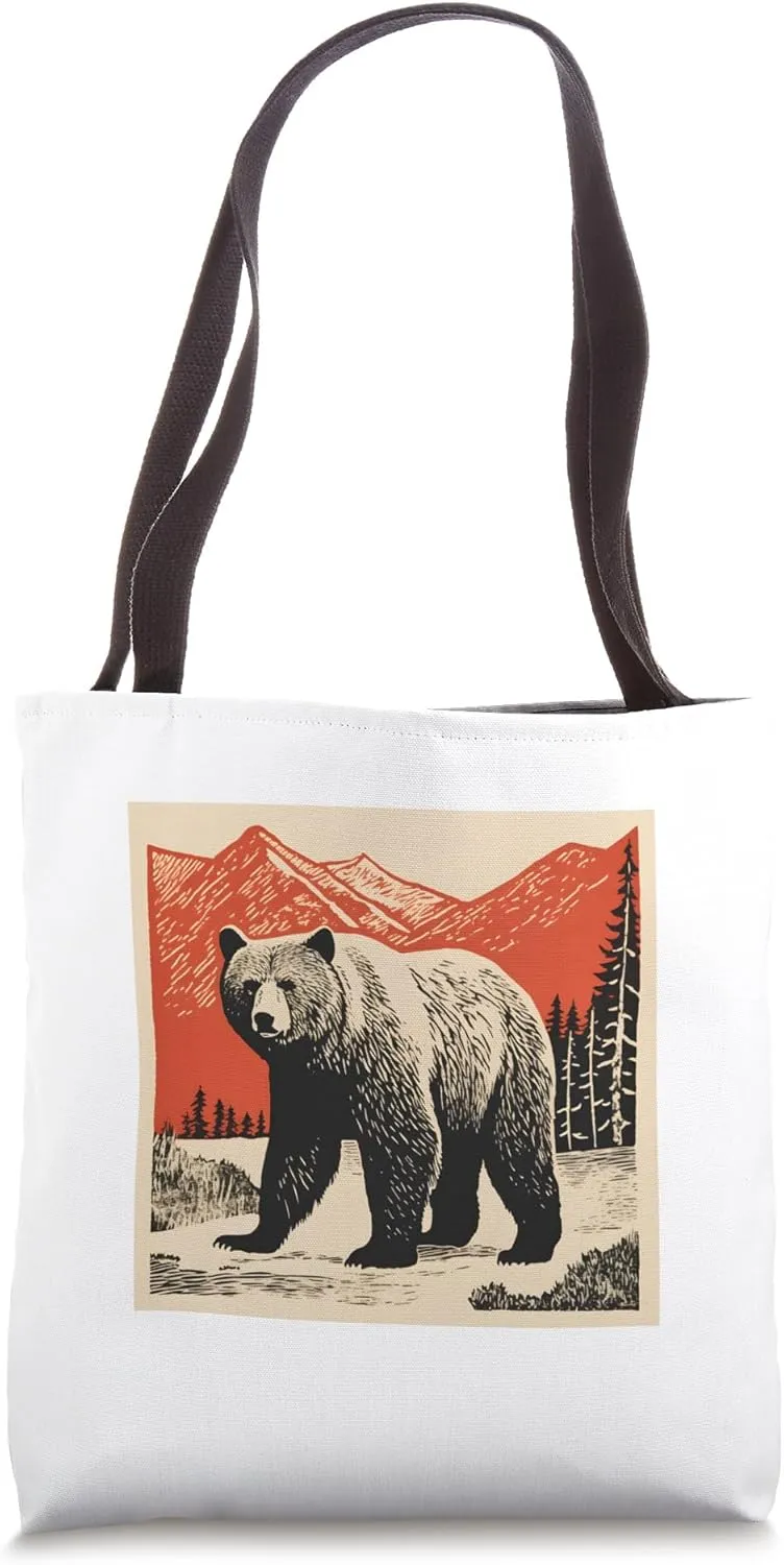 Brown Bear Wilderness Animal Vintage Retro Bear Tote Bag