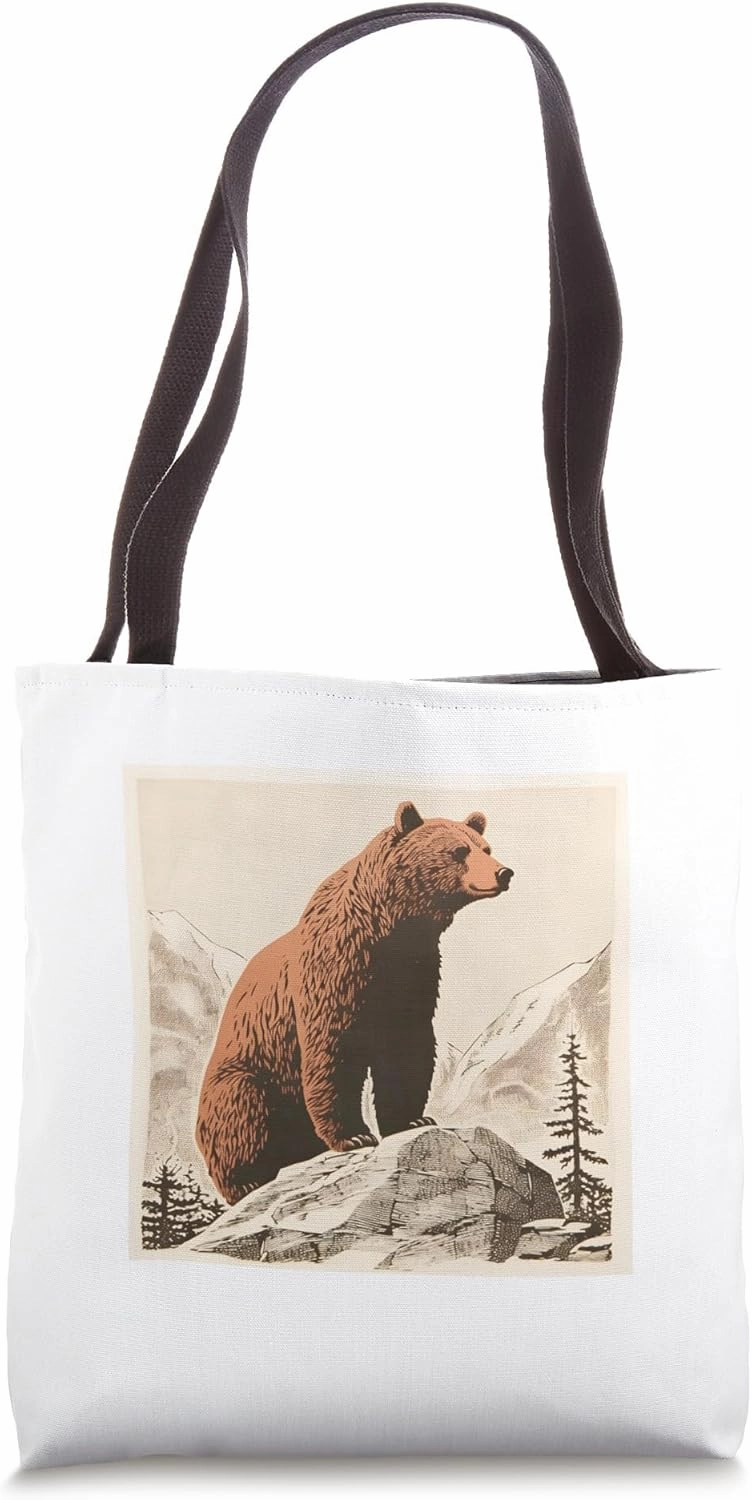 Brown Bear Wilderness Animal Vintage Retro Bear Tote Bag