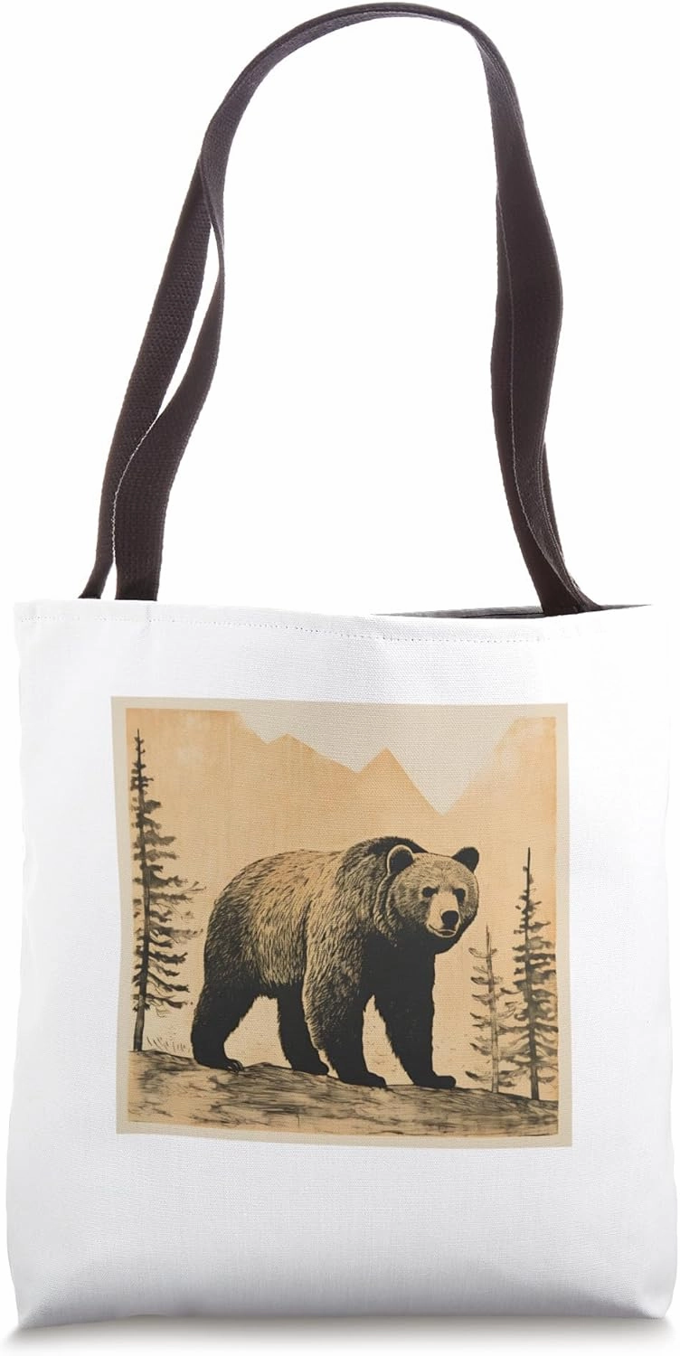 Brown Bear Wilderness Animal Vintage Retro Bear Tote Bag