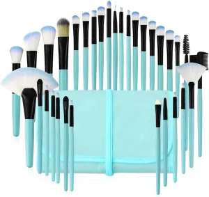 Brush set make up,Make Up Brush Set, Professional 32 Piece Makeup Brushes Foundation Powder Cream Eyebrow Eyeliner Concealer Kabuki Brush With(Color:Blue)